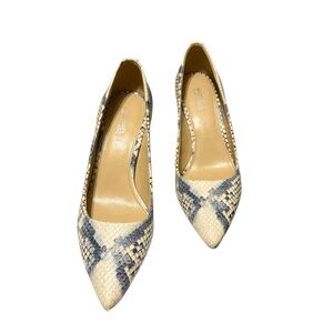 Michael Michael Kors Snake Print Heels in Cream and Gray and Blue